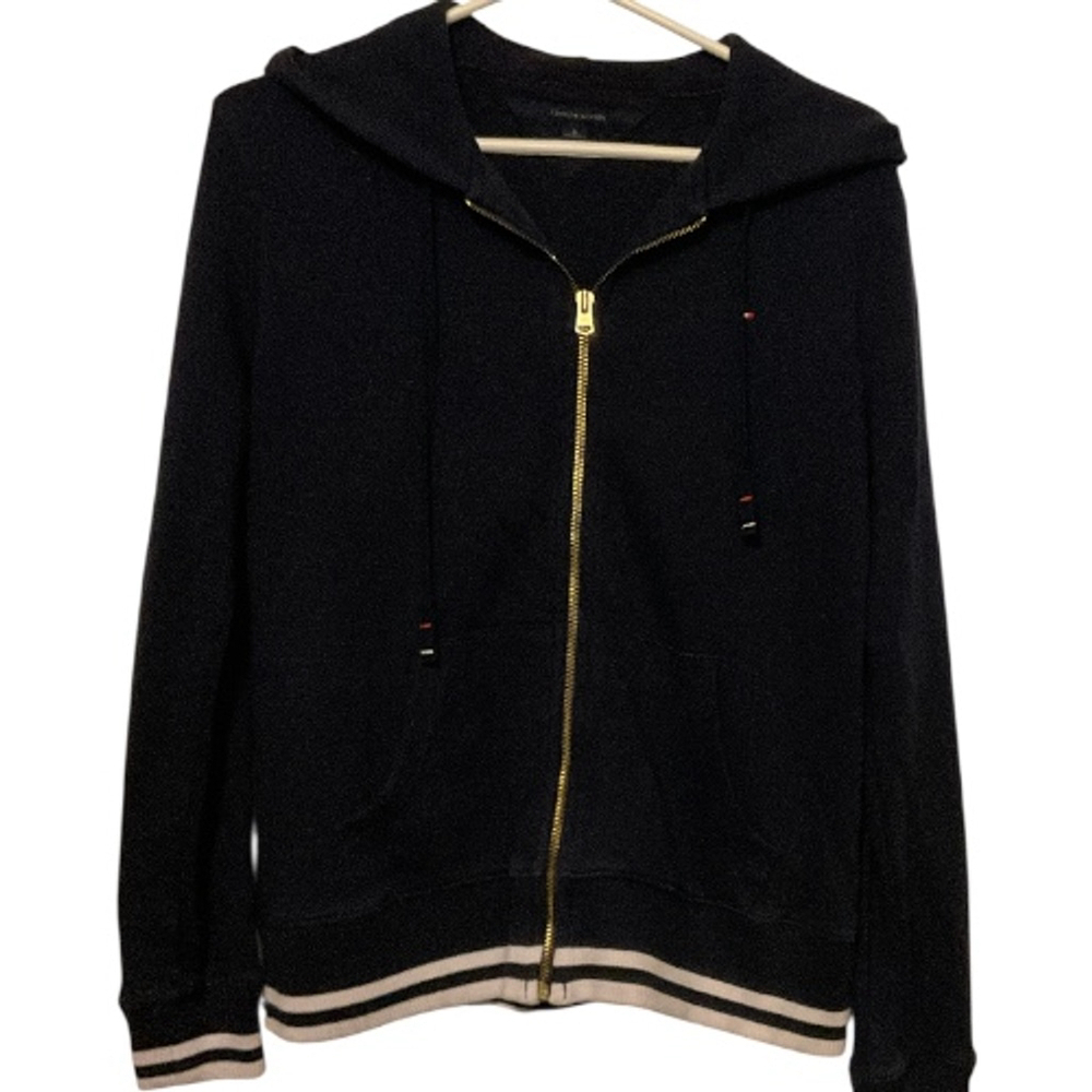 Tommy Hilfiger vintage Navy White Full gold Zip Hoodie M - Picture 3 of 11